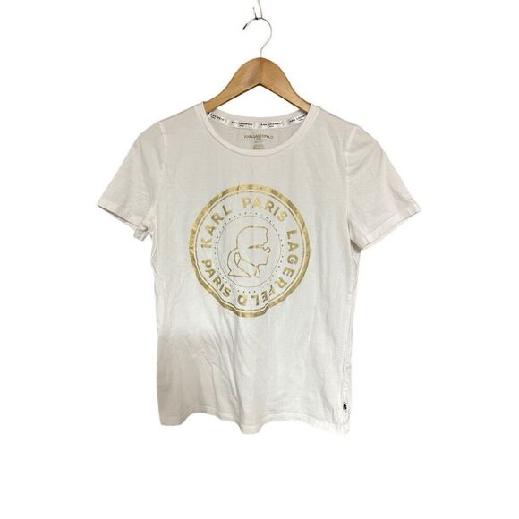 Karl Lagerfeld Small (SM) T-Shirt Gold Logo - Picture 1 of 6
